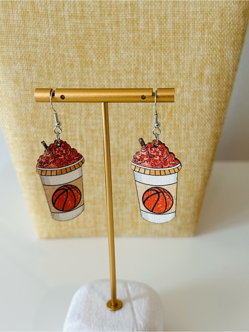 Fashion Jewelry Basketball Cup Dangle Earrings - Orange & White